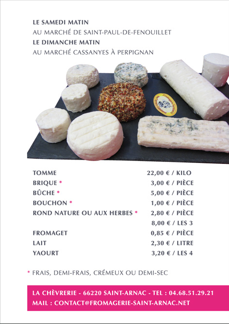 Flyer, verso: liste des fromages et des prix